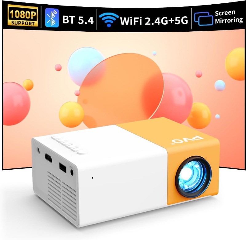 【 Comes with HDMI cable 】Power adapter version | WiFi high-definition 1080P projector, LED LCD projection TV built-in application equipped with remote speaker and smartphone compatible connection