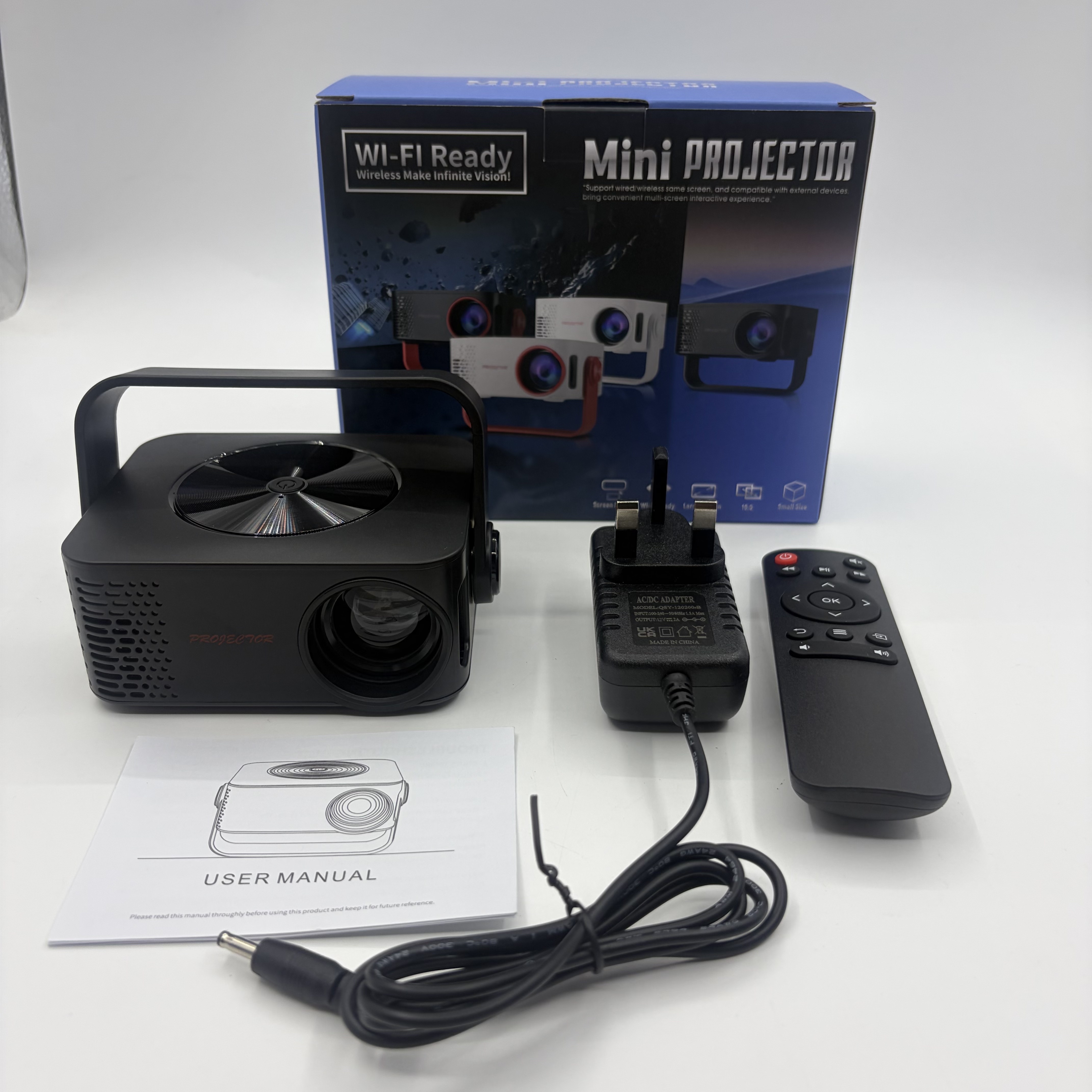【 Gift Version 】 Built in WiFi connection and Bluetooth with YouTube, portable projector supporting 4K HD 1080P, automatic trapezoidal distortion correction 270 ° rotatable, compatible with HDMI/USB