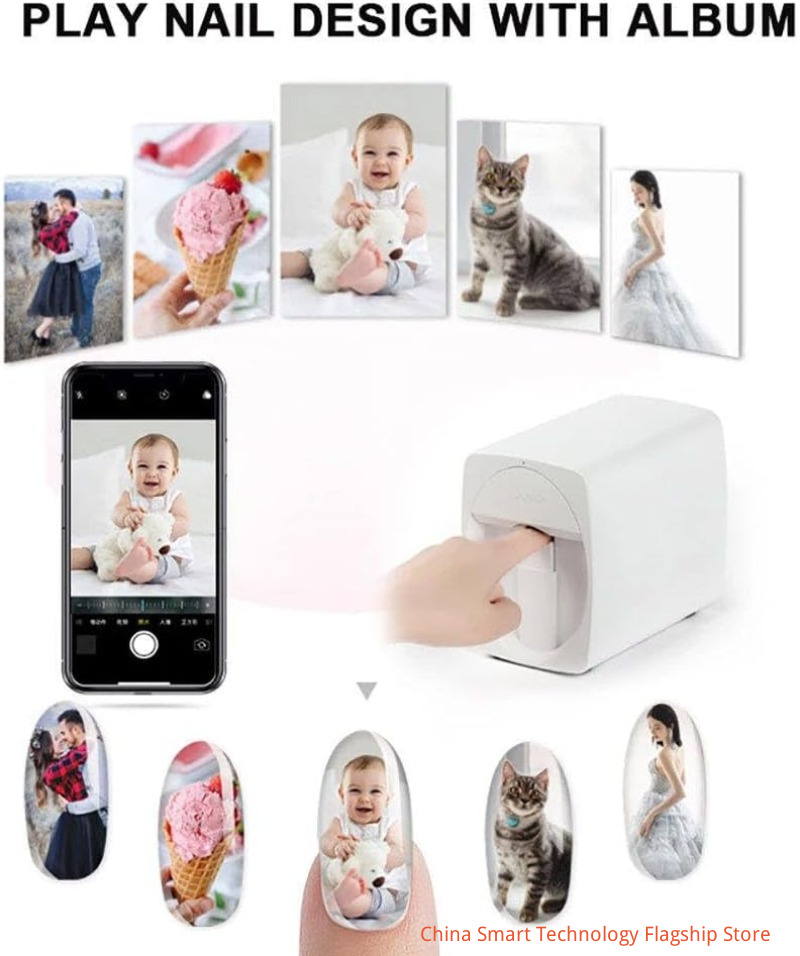 Digital Mobile Nail Art Printe,3D Automatic Nail Printer Machine, Mini Portable Nail Painting Machine Control Through Free Mobile App, Support WiFi/DIY/Usb, for Home Usage Nail Salon Nail Lovers