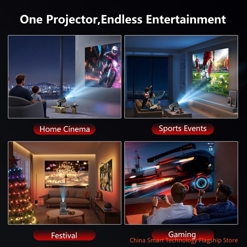 [Flagship] Smart 4K Projector Compatible with Netflix, Native 1080P Supports WiFi 6 Bluetooth 5.3, Automatic Vertical Button, Bedroom Movie Projector Compatible with HDMI/USB/TV Stick/Smartphone