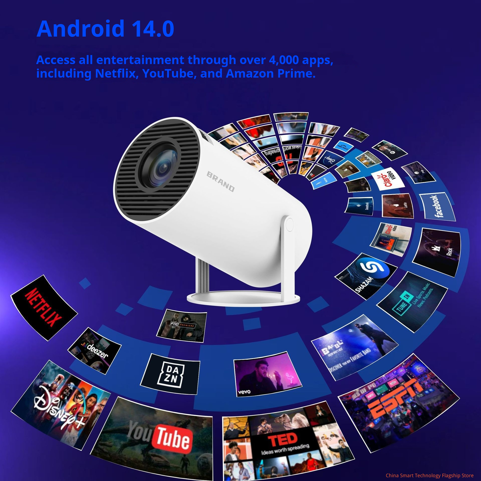【  anniversary celebration】 HY300 PRO+2026 | Equipped with WiFi 6 and Bluetooth 5.4 built-in applications Android 141080P 4K HD support automatic trapezoidal projector 180 ° rotating projection TV