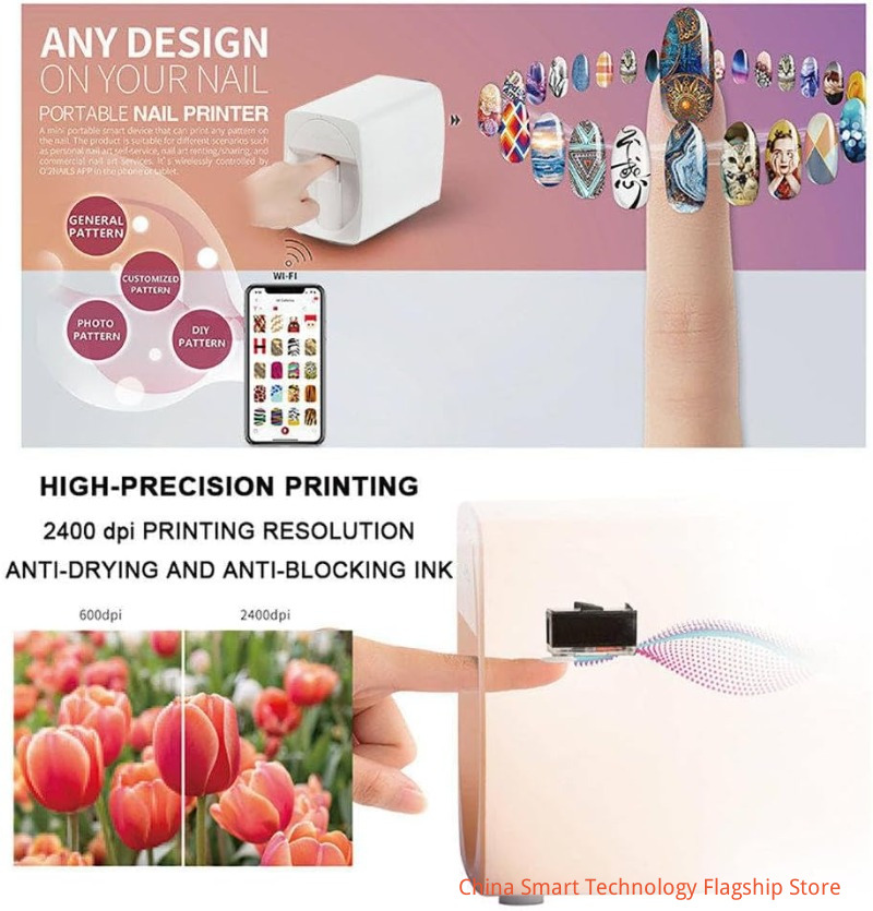 Digital Mobile Nail Art Printe,3D Automatic Nail Printer Machine, Mini Portable Nail Painting Machine Control Through Free Mobile App, Support WiFi/DIY/Usb, for Home Usage Nail Salon Nail Lovers