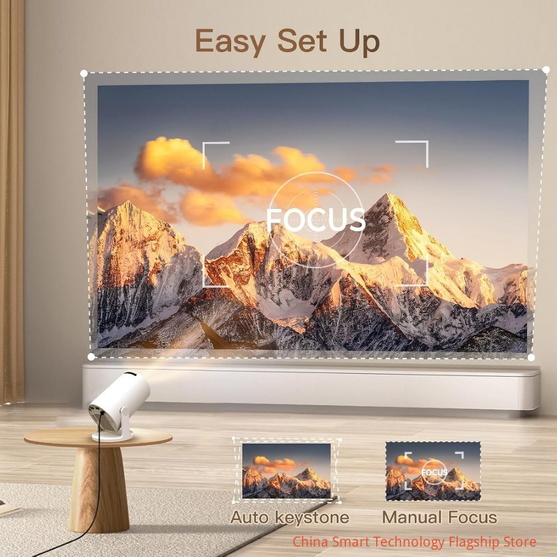 Mini Projector for Bedroom Portable with WiFi 6 and Bluetooth 5.4 Built-in Apps Android 14 OS,1080P 4K Support Auto Keystone Ceiling Projector 180° Rotatable Upgraded 300Pro+ OptiBarrel 500 White