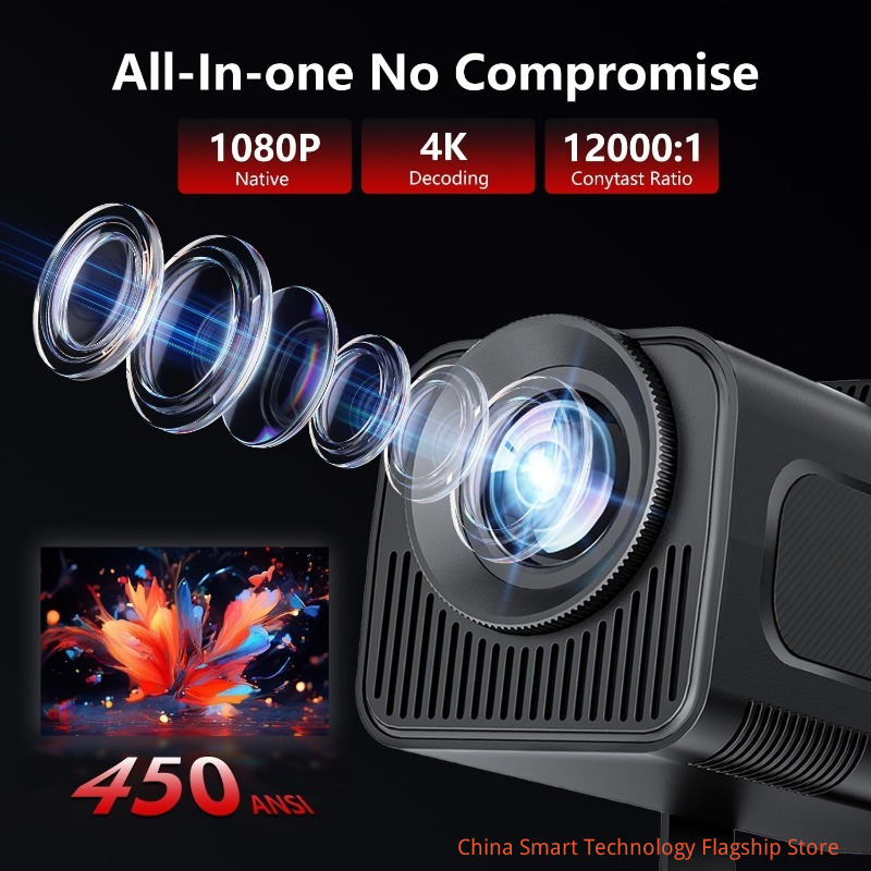 [Flagship] Smart 4K Projector Compatible with Netflix, Native 1080P Supports WiFi 6 Bluetooth 5.3, Automatic Vertical Button, Bedroom Movie Projector Compatible with HDMI/USB/TV Stick/Smartphone