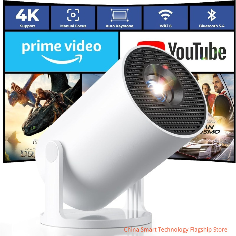 [Built-in Apps & 2026 Upgraded] Mini Projector 4K 1080P Support 20000 Lumens Portable Projector with Android 14, Auto Keystone, WiFi 6, Bluetooth 5.4, Rotatable 180° for Bedroom/Indoor/Outdoor