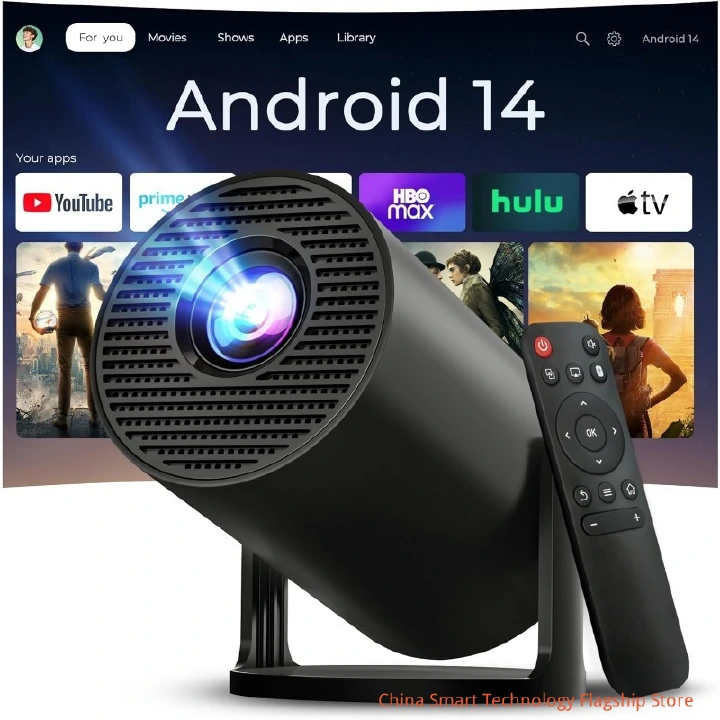 Mini Projector for Bedroom Portable with WiFi 6 and Bluetooth 5.4 Built-in Apps Android 14 OS,1080P 4K Support Auto Keystone Ceiling Projector 180° Rotatable Upgraded 300Pro+ OptiBarrel 500 White