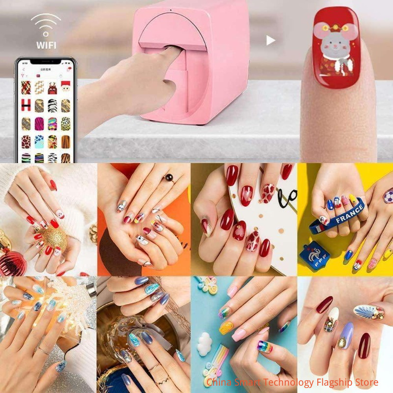 Digital Mobile Nail Art Printe,3D Automatic Nail Printer Machine, Mini Portable Nail Painting Machine Control Through Free Mobile App, Support WiFi/DIY/Usb, for Home Usage Nail Salon Nail Lovers