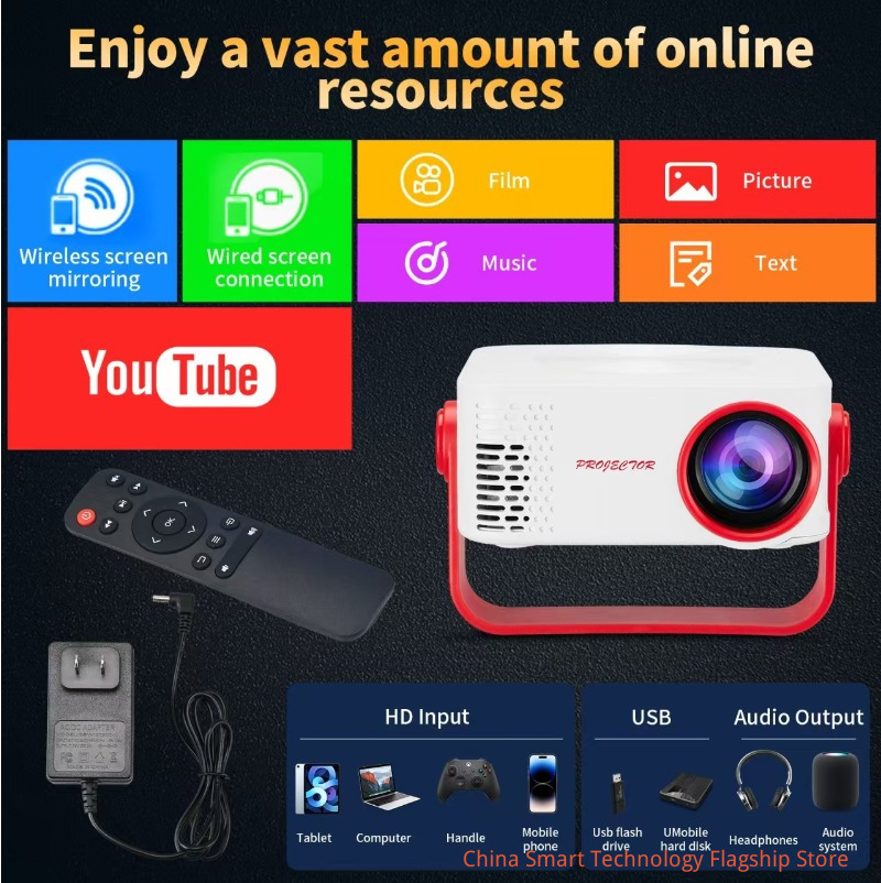 【 Gift Version 】 Built in WiFi connection and Bluetooth with YouTube, portable projector supporting 4K HD 1080P, automatic trapezoidal distortion correction 270 ° rotatable, compatible with HDMI/USB