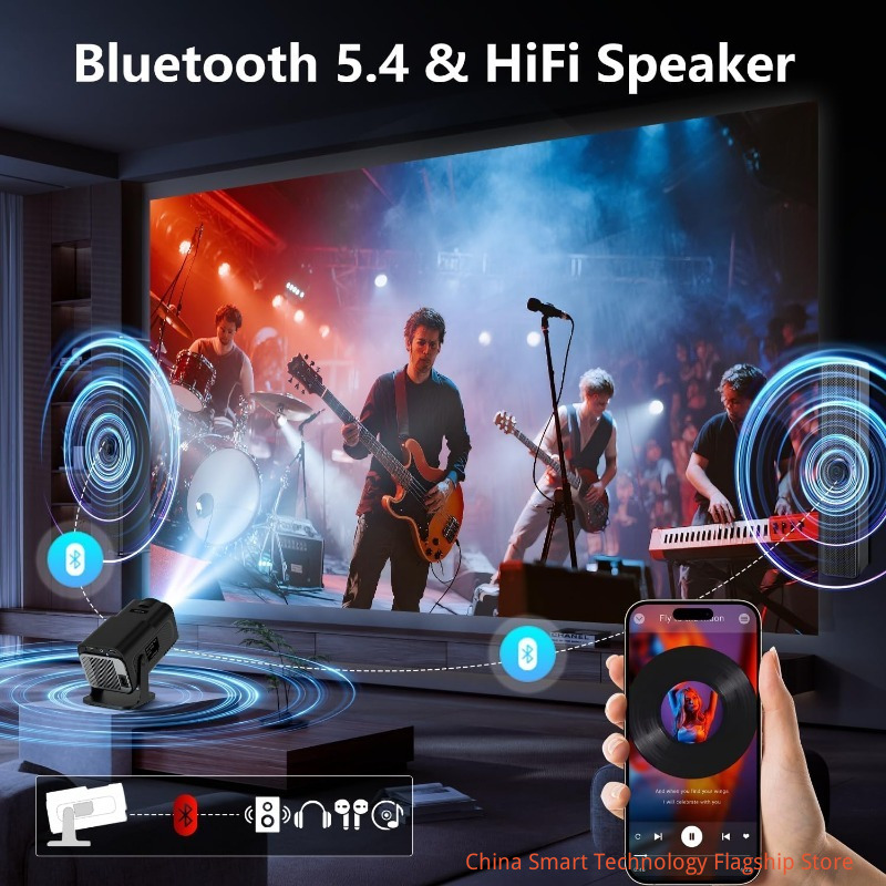 [Flagship] Smart 4K Projector Compatible with Netflix, Native 1080P Supports WiFi 6 Bluetooth 5.3, Automatic Vertical Button, Bedroom Movie Projector Compatible with HDMI/USB/TV Stick/Smartphone