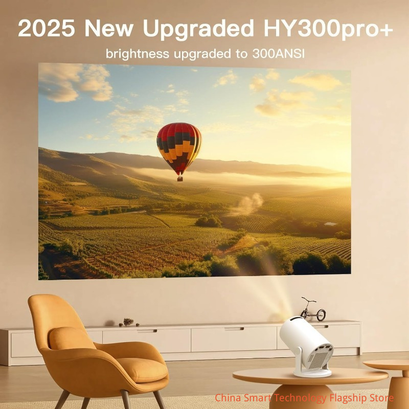 Mini Projector for Bedroom Portable with WiFi 6 and Bluetooth 5.4 Built-in Apps Android 14 OS,1080P 4K Support Auto Keystone Ceiling Projector 180° Rotatable Upgraded 300Pro+ OptiBarrel 500 White