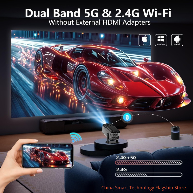 [Flagship] Smart 4K Projector Compatible with Netflix, Native 1080P Supports WiFi 6 Bluetooth 5.3, Automatic Vertical Button, Bedroom Movie Projector Compatible with HDMI/USB/TV Stick/Smartphone