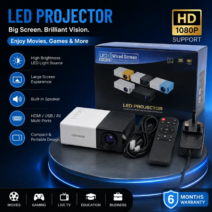 【 Comes with HDMI cable 】Power adapter version | WiFi high-definition 1080P projector, LED LCD projection TV built-in application equipped with remote speaker and smartphone compatible connection