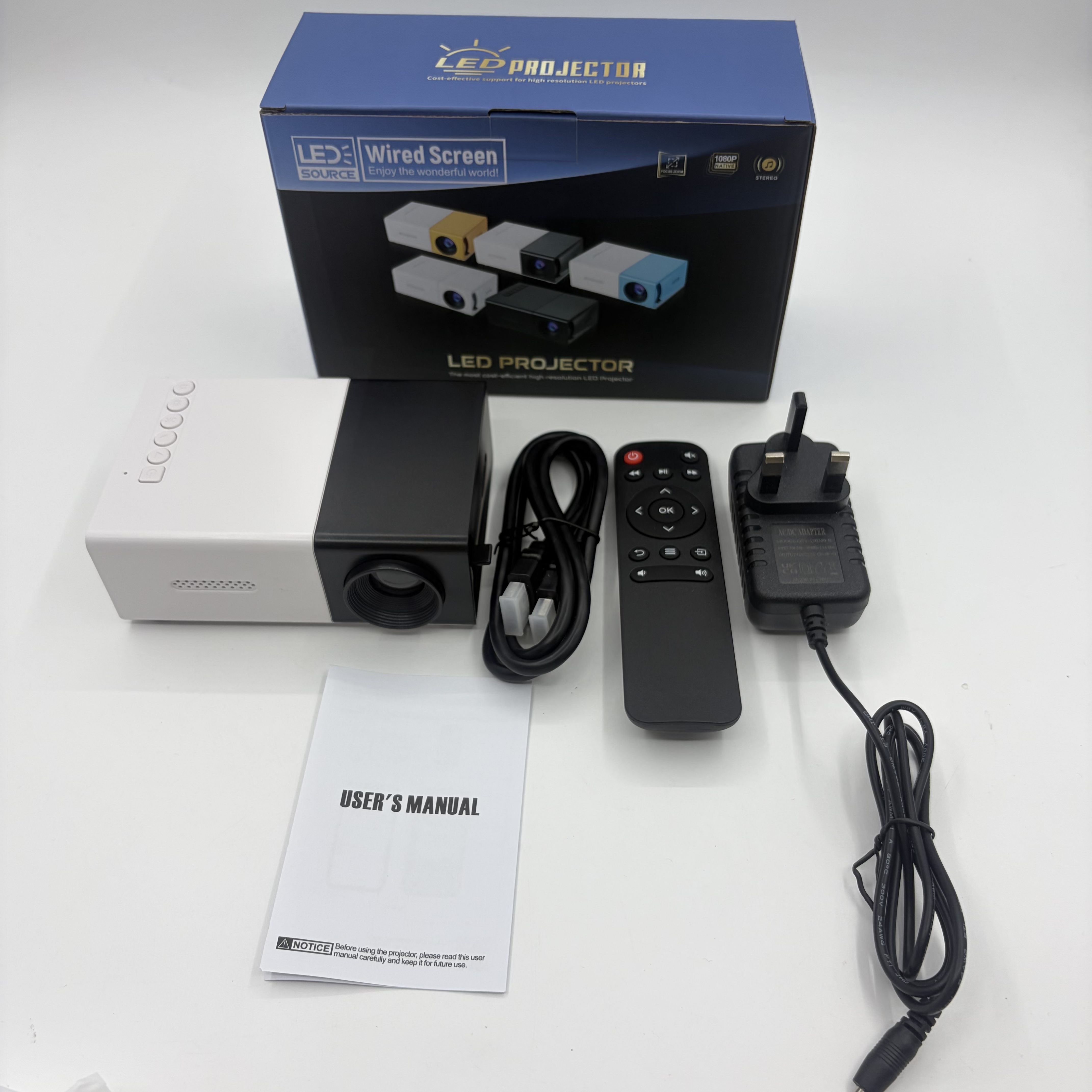 【 Comes with HDMI cable 】Power adapter version | WiFi high-definition 1080P projector, LED LCD projection TV built-in application equipped with remote speaker and smartphone compatible connection