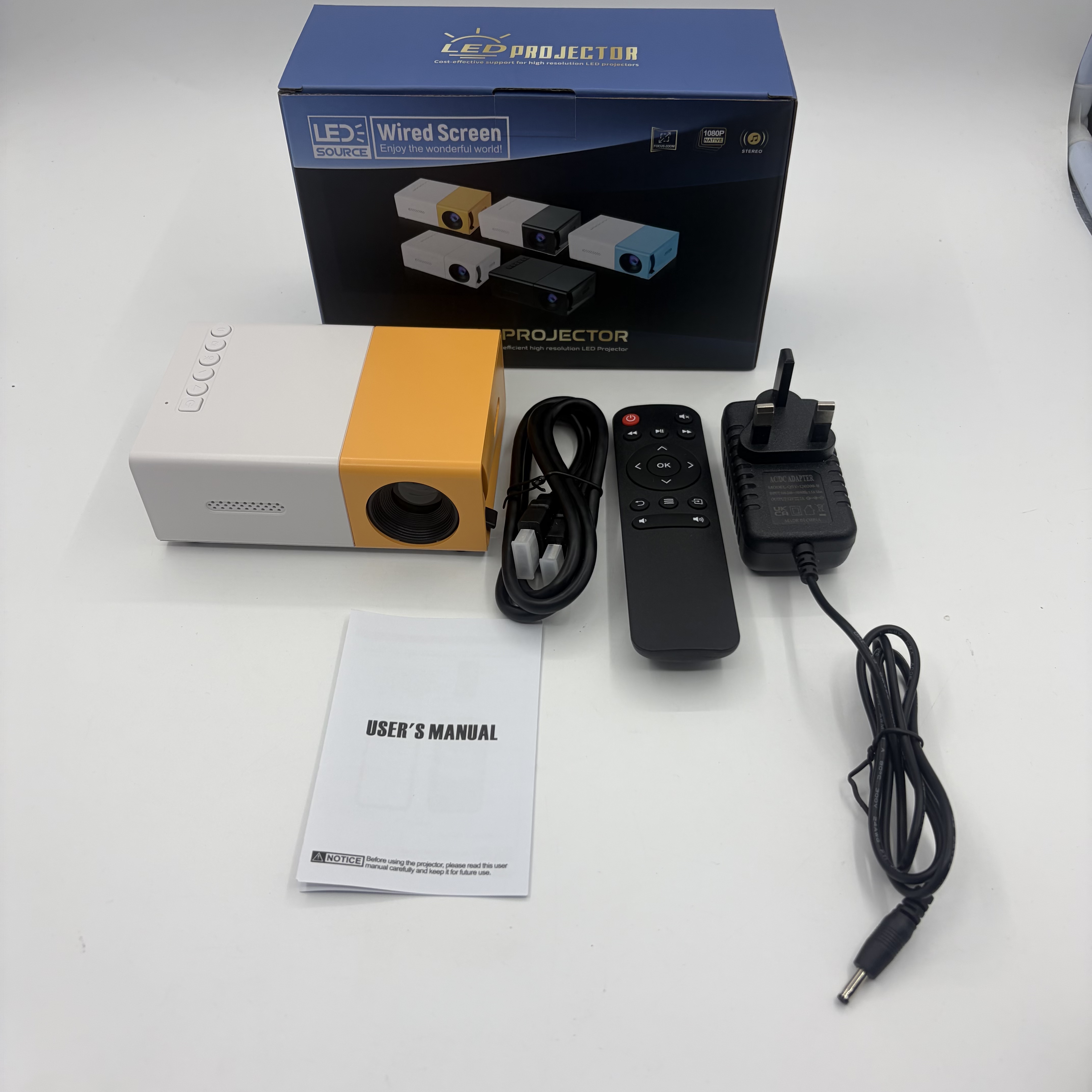 【 Comes with HDMI cable 】Power adapter version | WiFi high-definition 1080P projector, LED LCD projection TV built-in application equipped with remote speaker and smartphone compatible connection