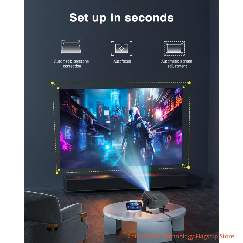 [2026 Upgraded & Android 13.0] Projector, Mini Projector for Bedroom, Built-in Apps 4K 1080P Vision Beam Projector, 180 Rotation with Wifi Bluetooth, Auto Keystone, Video Projectors for Home Cinema