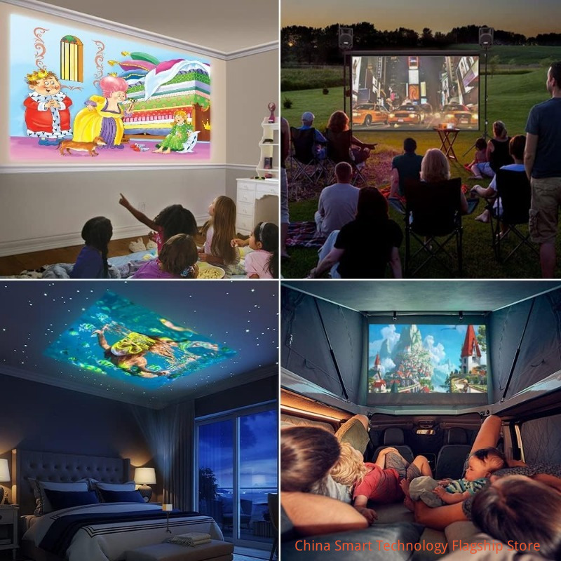 【 Comes with HDMI cable 】Power adapter version | WiFi high-definition 1080P projector, LED LCD projection TV built-in application equipped with remote speaker and smartphone compatible connection