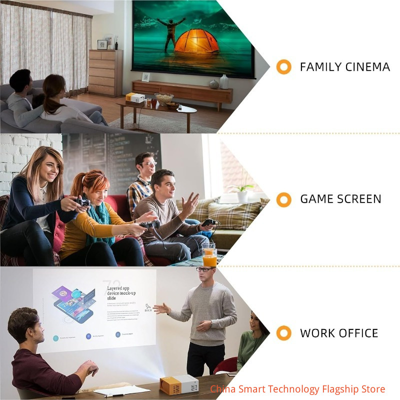 【 Comes with HDMI cable 】Power adapter version | WiFi high-definition 1080P projector, LED LCD projection TV built-in application equipped with remote speaker and smartphone compatible connection