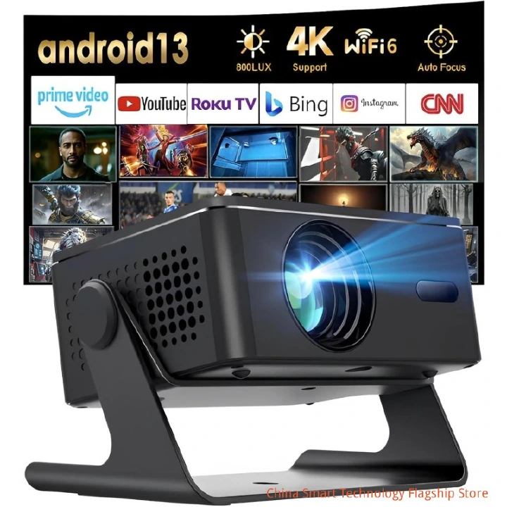 [2026 Upgraded & Android 13.0] Projector, Mini Projector for Bedroom, Built-in Apps 4K 1080P Vision Beam Projector, 180 Rotation with Wifi Bluetooth, Auto Keystone, Video Projectors for Home Cinema