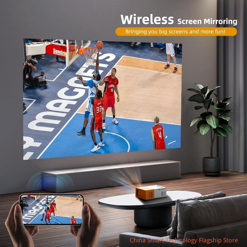 【 Comes with HDMI cable 】Power adapter version | WiFi high-definition 1080P projector, LED LCD projection TV built-in application equipped with remote speaker and smartphone compatible connection