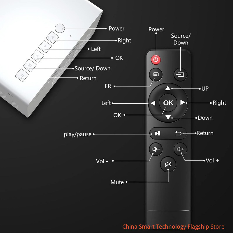 【 Comes with HDMI cable 】Power adapter version | WiFi high-definition 1080P projector, LED LCD projection TV built-in application equipped with remote speaker and smartphone compatible connection