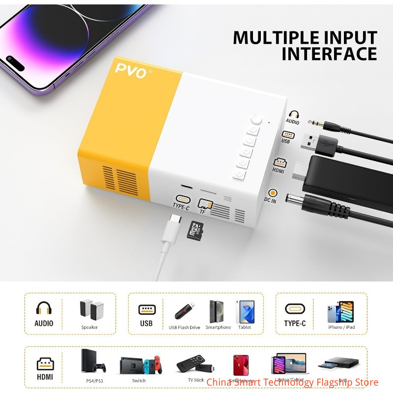 【 Comes with HDMI cable 】Power adapter version | WiFi high-definition 1080P projector, LED LCD projection TV built-in application equipped with remote speaker and smartphone compatible connection