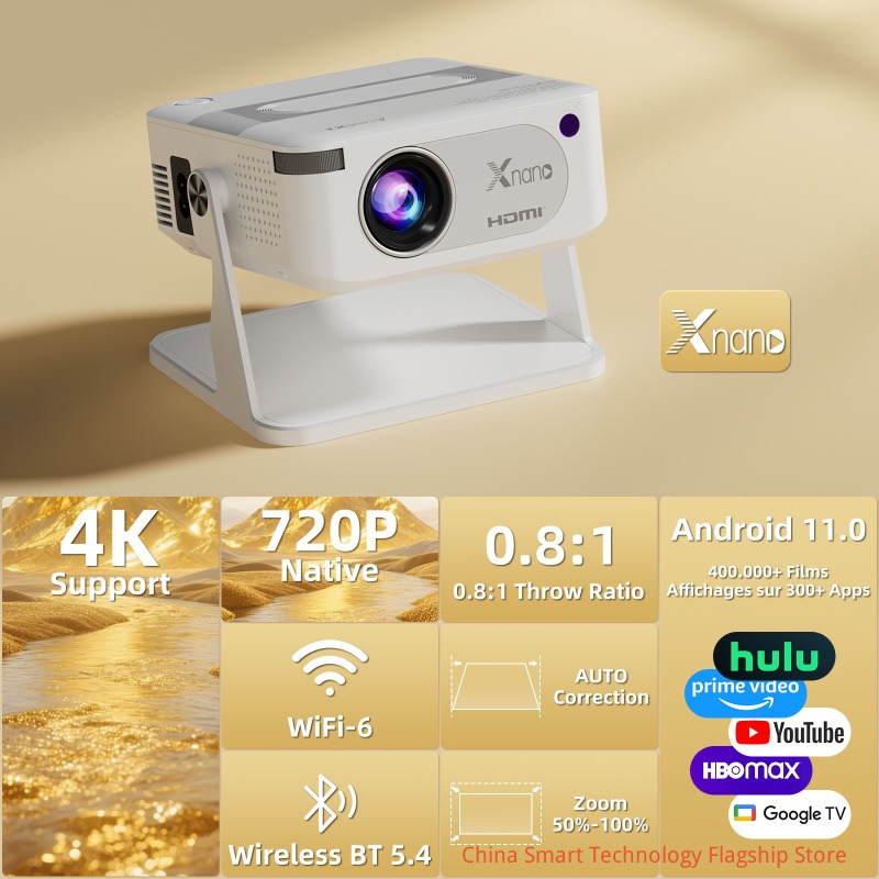 4K HD | Android 11 System | 1080P | Short Focus Smart Projector | WiFi 6. Bluetooth | Automatic Calibration Home Bedroom Wall Projection Portable Projector