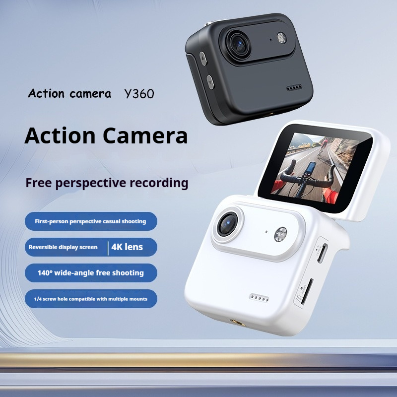 【Gift of 32GB memory card】Mini Flip Screen Action Camera, 4K HD 140° Wide-Angle Wearable Camcorder, First-Person Vlog Recorder for Outdoor Cycling & Hiking