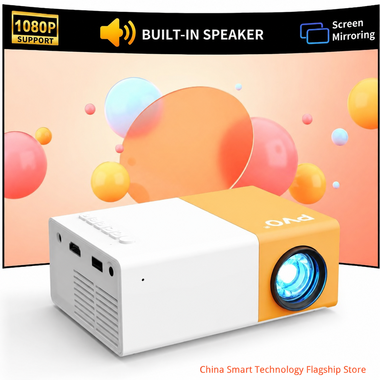 【 Comes with HDMI cable 】Power adapter version | WiFi high-definition 1080P projector, LED LCD projection TV built-in application equipped with remote speaker and smartphone compatible connection