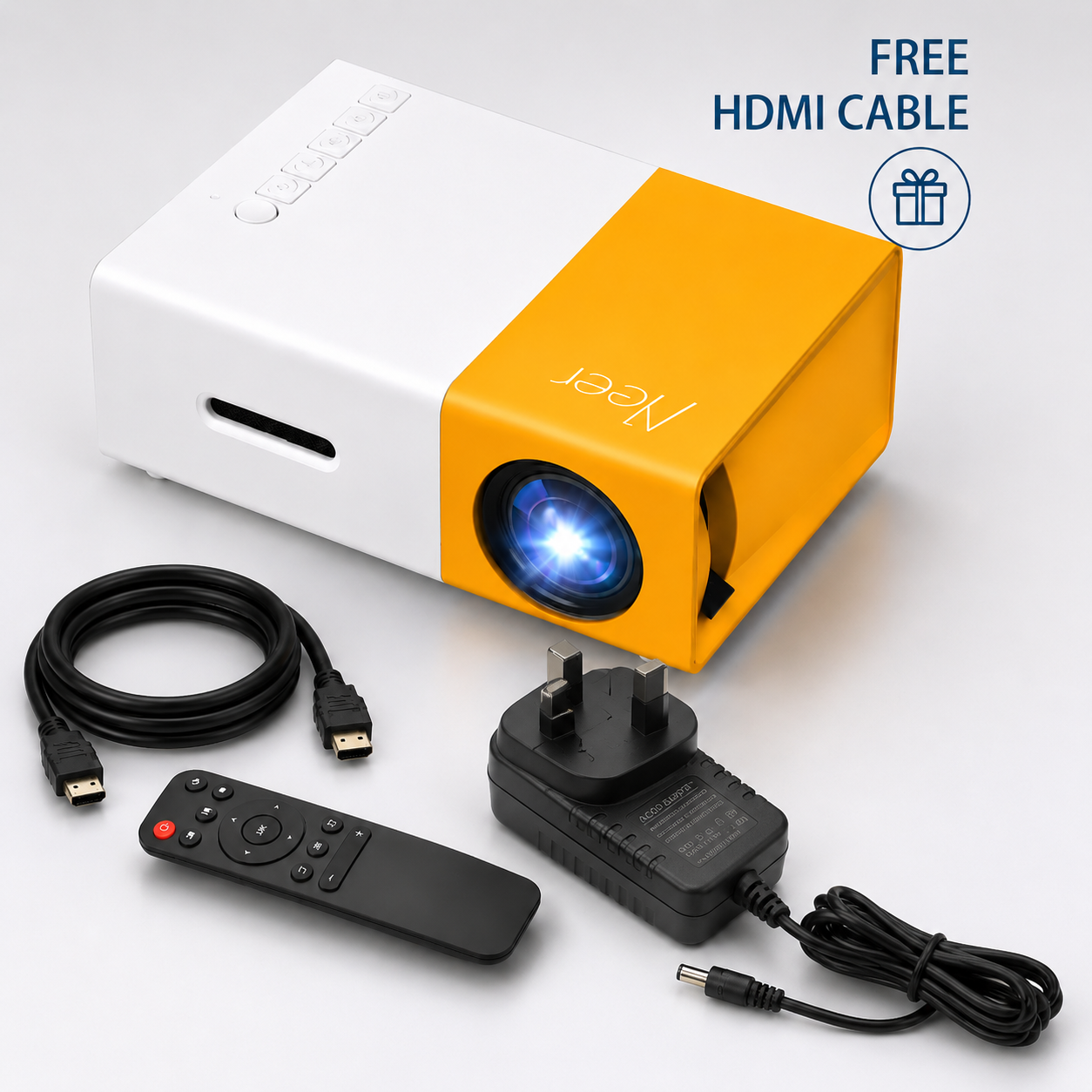 【 Comes with HDMI cable 】Power adapter version | WiFi high-definition 1080P projector, LED LCD projection TV built-in application equipped with remote speaker and smartphone compatible connection