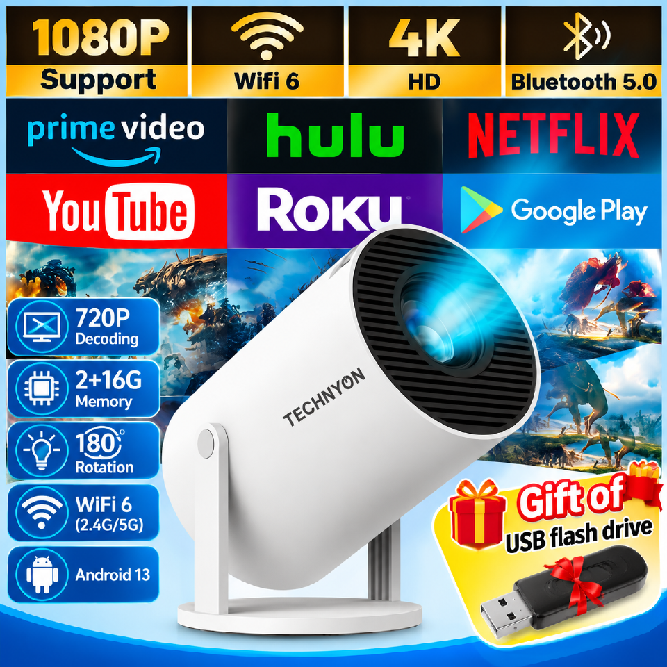 【Gift of USB flash drive】HY300 | Android 14 version. 1080P high-definition projector Supports WIFI, Bluetooth connection, and 12000 lumens Screen mirroring for iOS/Android | Compatible with gaming
