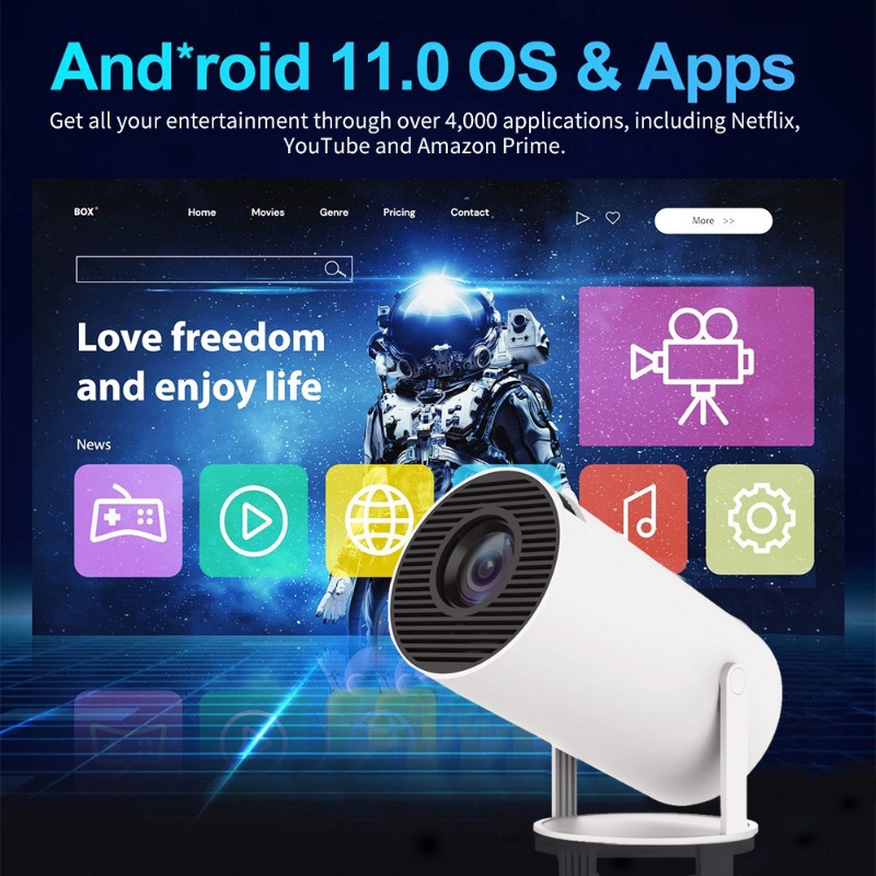 【Gift of USB flash drive】M300 Max projector game console Android system 14 with WIFI and Bluetooth, 4K Blu ray Equipped with a game card and 2 wireless game controllers Running memory 2GB+16GB