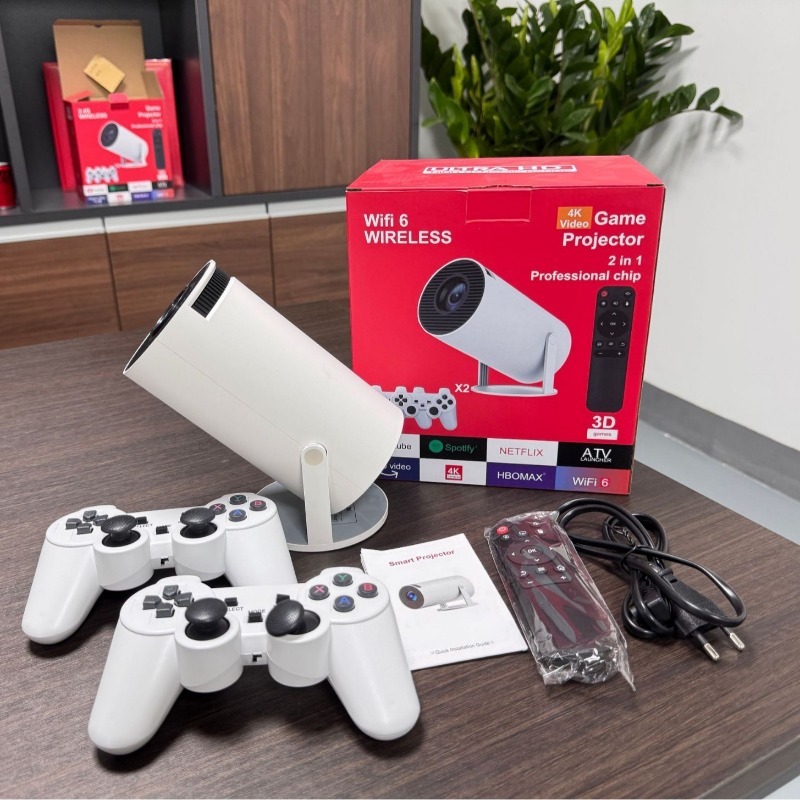 【Gift of USB flash drive】M300 Max projector game console Android system 14 with WIFI and Bluetooth, 4K Blu ray Equipped with a game card and 2 wireless game controllers Running memory 2GB+16GB