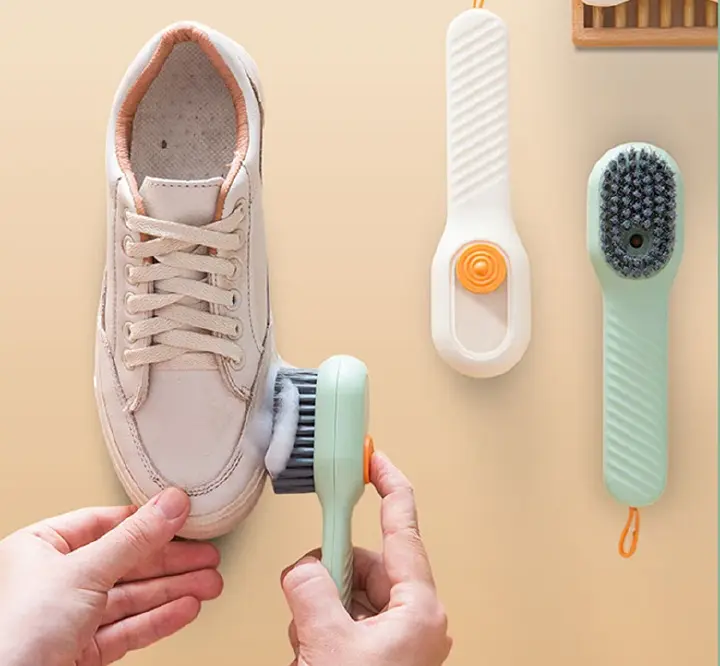 Brush with Multifunctional 3-in-1 Automatic Liquid Soap Dispensing Shoe & Clothes Scrubber with Soft High-Density Bristles, Convenient Press-to-Clean Push Button, and Storage Hanging Hook