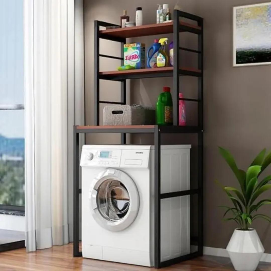 Over Washing Machine Storage Rack - 3-Tier Laundry Room Organizer with Steel Frame & Wood Shelves