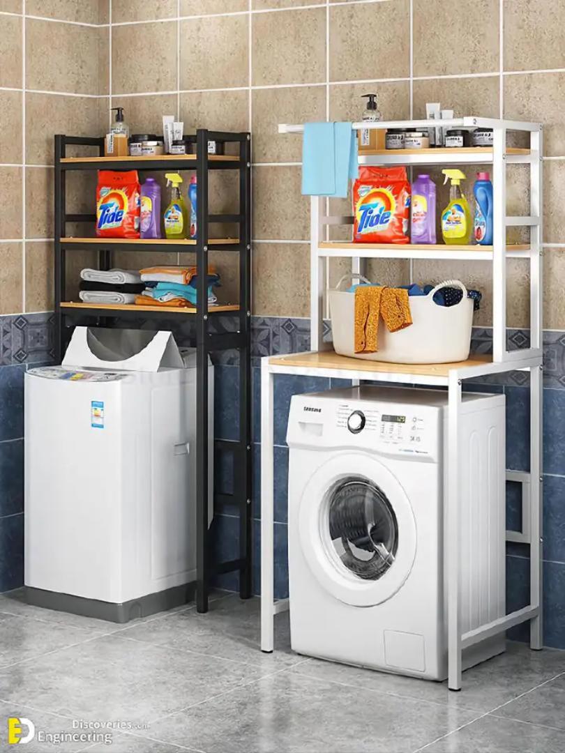 Over Washing Machine Storage Rack - 3-Tier Laundry Room Organizer with Steel Frame & Wood Shelves