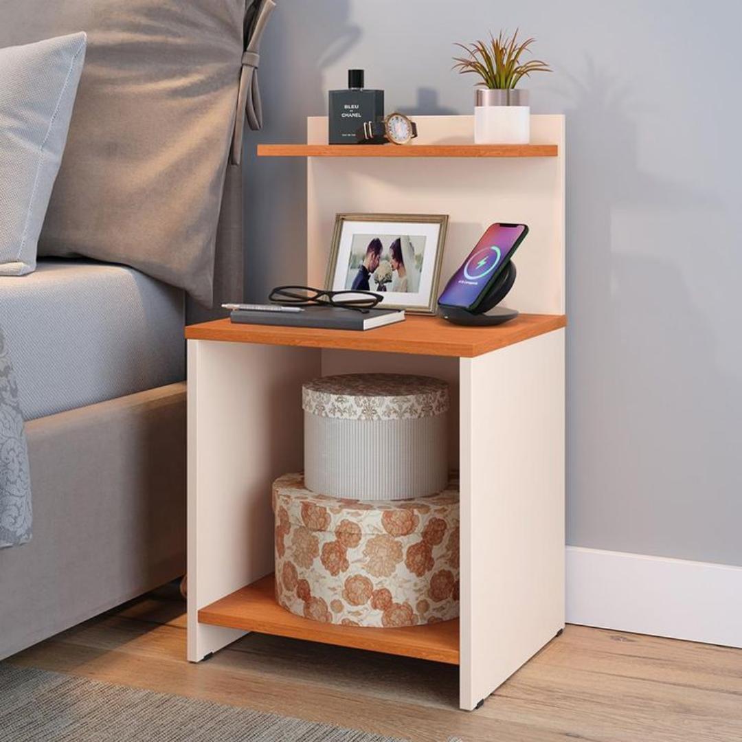 Modern bedside table with storage shelf it features a compact yet functional design that fits comfortably in the bedroom.