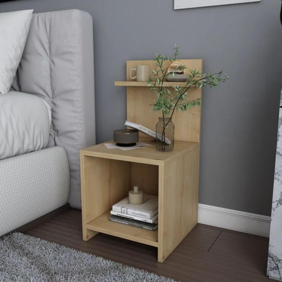 Modern bedside table with storage shelf it features a compact yet functional design that fits comfortably in the bedroom.