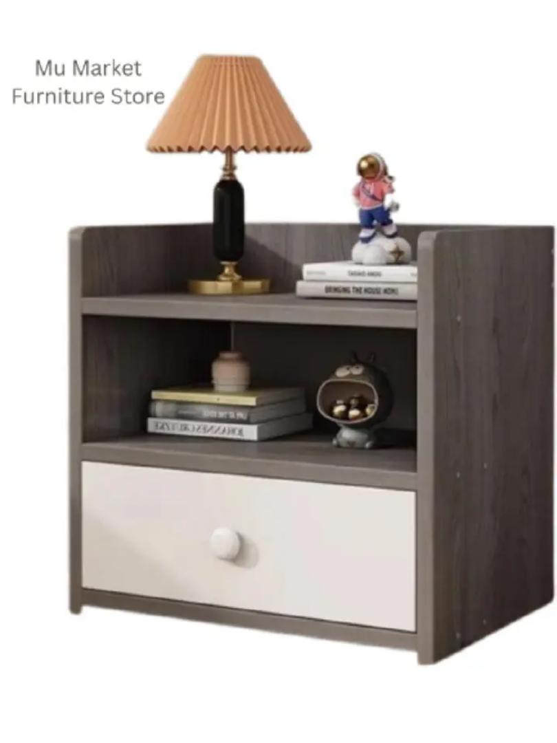 ​Modern & Stylish Nightstand Bedside Table with Storage Drawer and Open Shelves – Versatile Small Coffee Table/End Table for Bedroom, Living Room & Office – Sleek White & Grey Wood Grain Finish Furnit