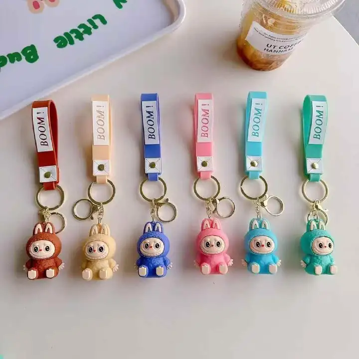 Cute Cartoon Bunny Keychain with Strap – BOOM Key Holder Pendant – Fashion Bag Charm Keyring
