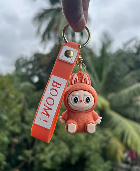 Cute Cartoon Bunny Keychain with Strap – BOOM Key Holder Pendant – Fashion Bag Charm Keyring