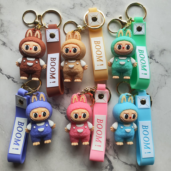 Cute Cartoon Bunny Keychain with Strap – BOOM Key Holder Pendant – Fashion Bag Charm Keyring