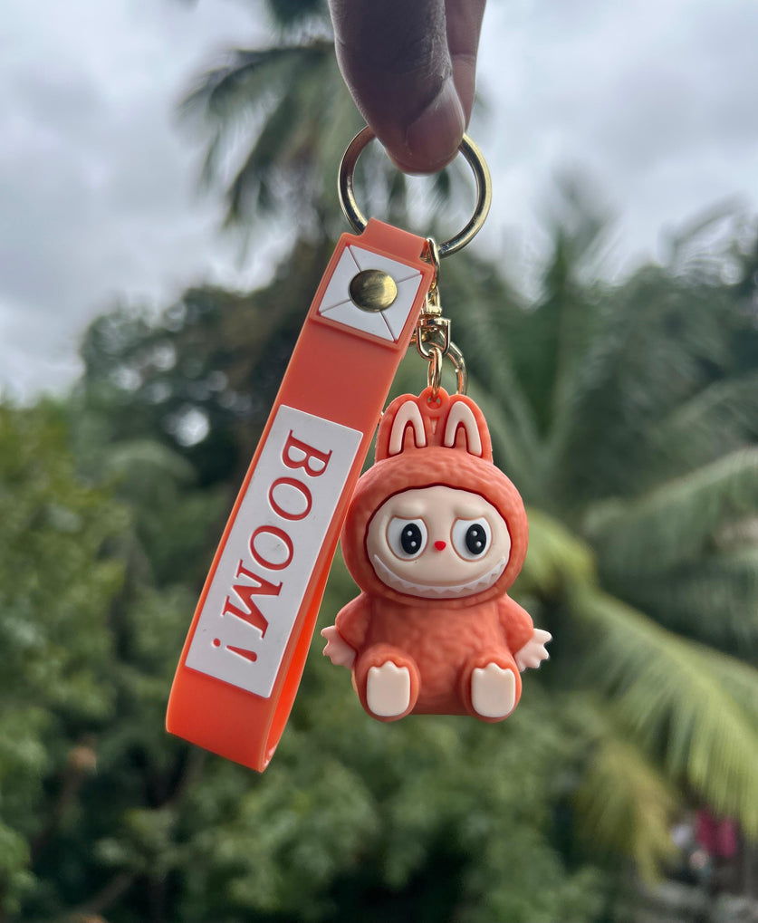 Cute Cartoon Bunny Keychain with Strap – BOOM Key Holder Pendant – Fashion Bag Charm Keyring