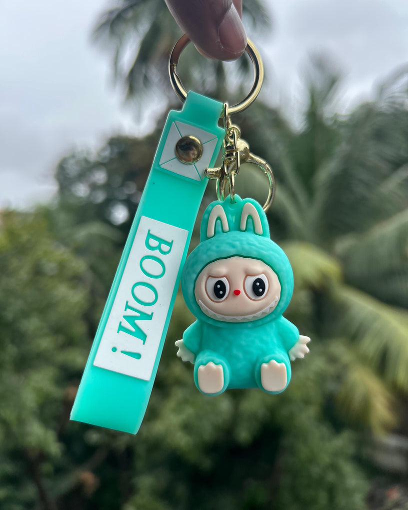 Cute Cartoon Bunny Keychain with Strap – BOOM Key Holder Pendant – Fashion Bag Charm Keyring