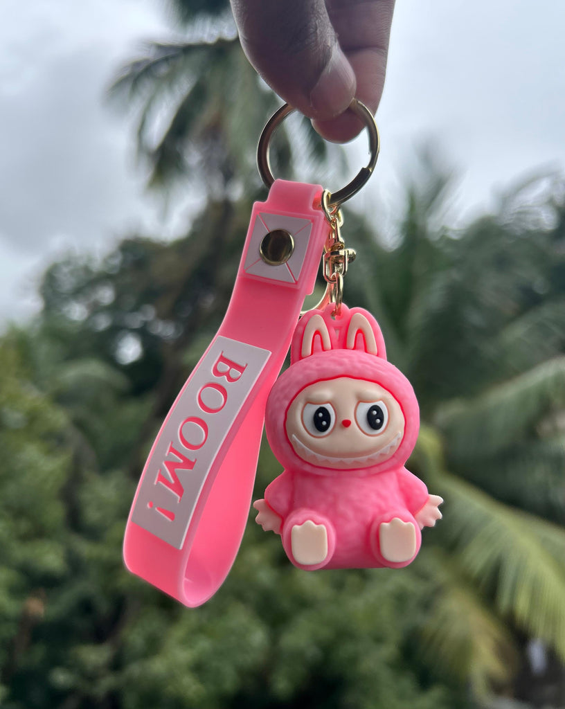 Cute Cartoon Bunny Keychain with Strap – BOOM Key Holder Pendant – Fashion Bag Charm Keyring