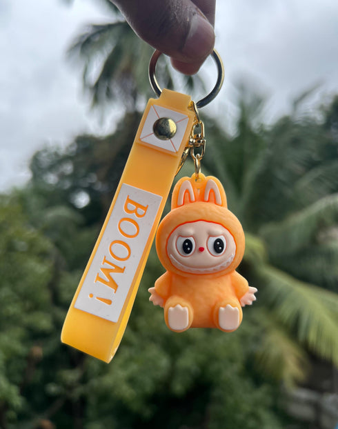 Cute Cartoon Bunny Keychain with Strap – BOOM Key Holder Pendant – Fashion Bag Charm Keyring