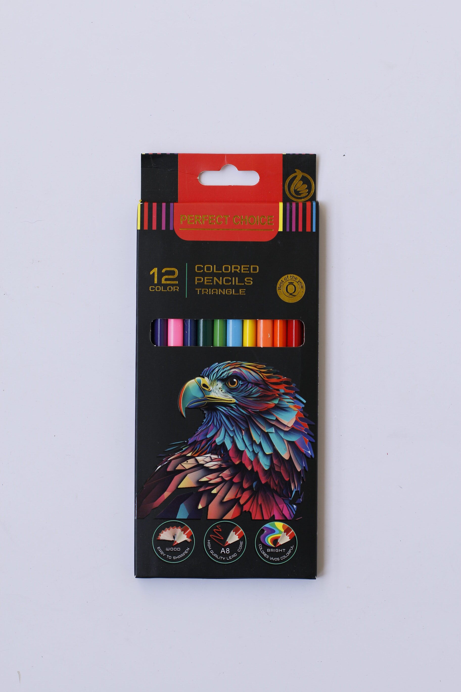 PENSING 12 Colors Triangle Colored Pencils - Ergonomic Wooden Art Pencils with A8 Core for Kids & School Sketching