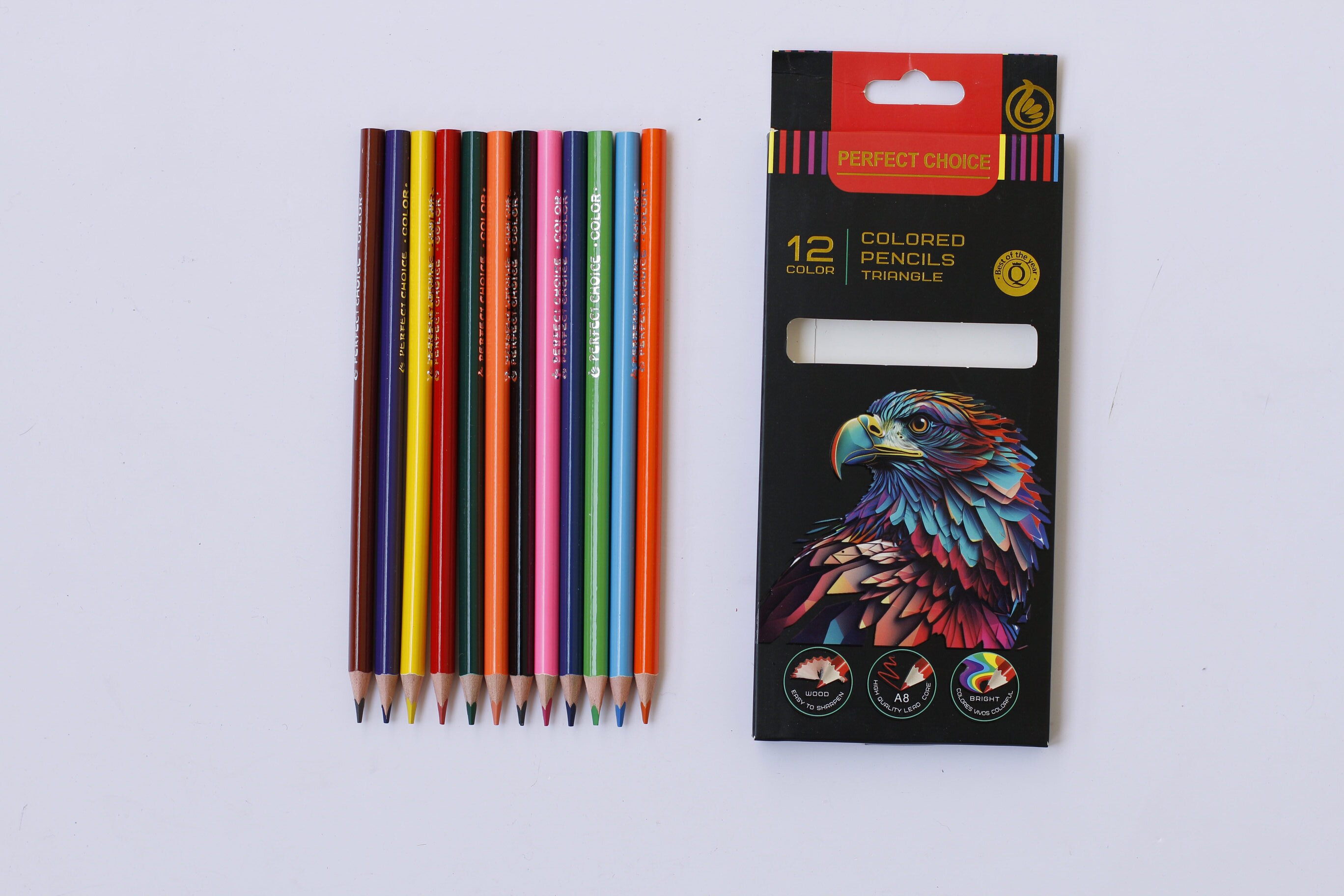 PENSING 12 Colors Triangle Colored Pencils - Ergonomic Wooden Art Pencils with A8 Core for Kids & School Sketching