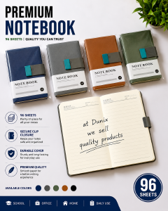 A6 Dunix 96 Sheets (192 Pages)  Premium Notebook with Secure Clip Closure - Compact & Durable Writing Journal for Office, School & Home