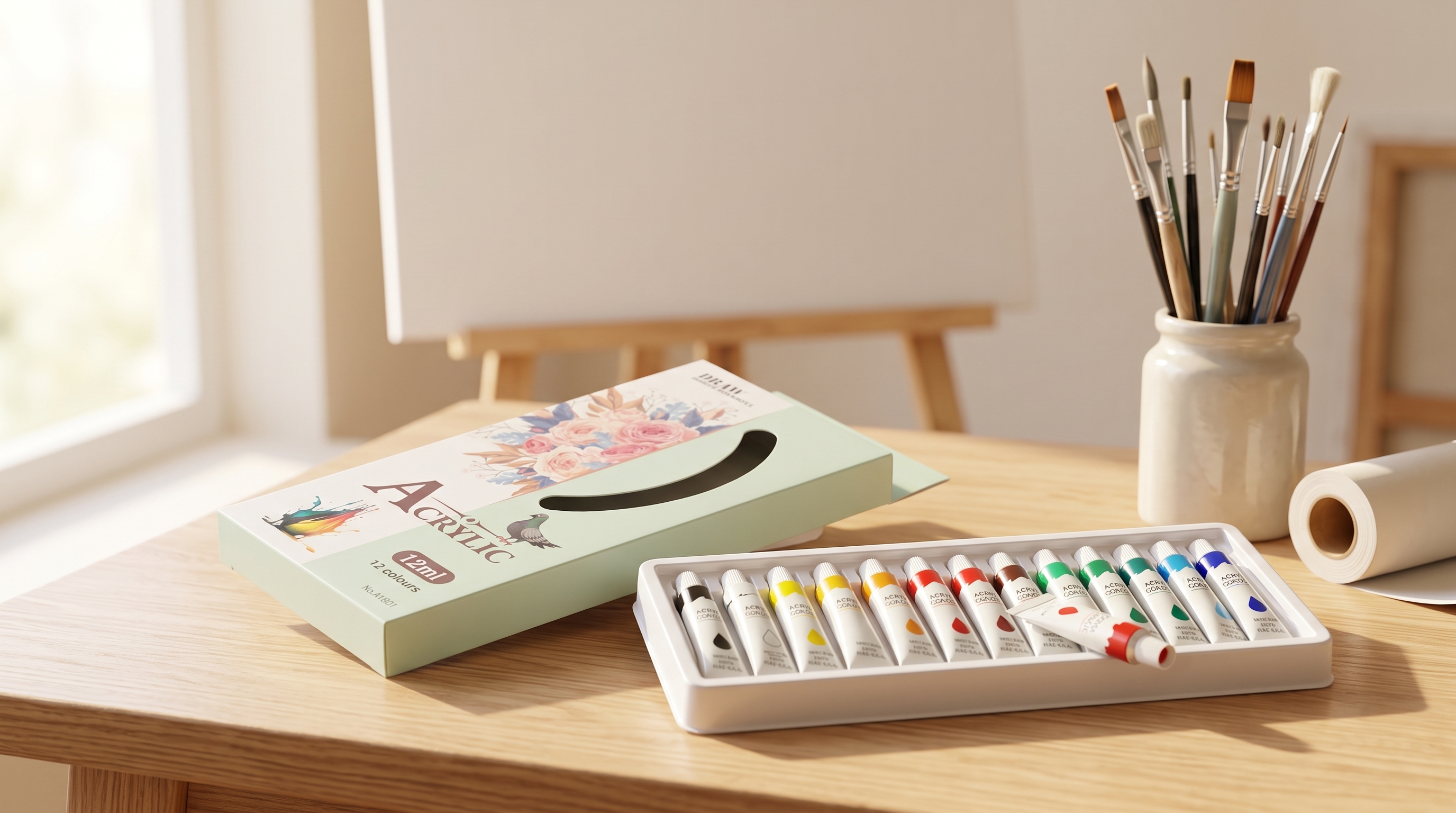12 Colors (12ml x 12) Acrylic Paint Set - Premium Art Painting Colors for Canvas, Wood & Crafts