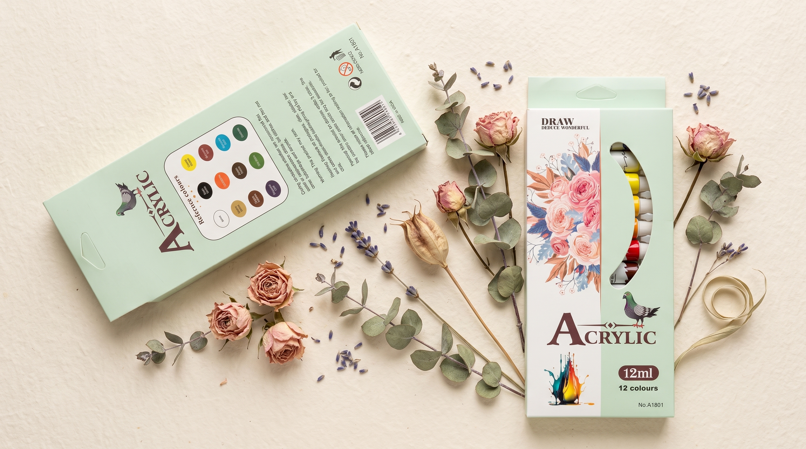 12 Colors (12ml x 12) Acrylic Paint Set - Premium Art Painting Colors for Canvas, Wood & Crafts